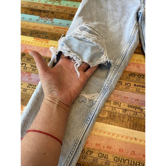 & Denim By H&M Boyfriend Button Fly Jeans Straight Size 0 Blue Distressed LOT 2 - Picture 11 of 16
